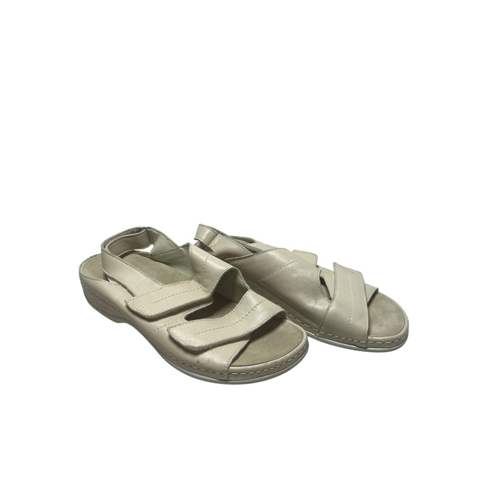 Berkemann Ankle Back Strape Sandals Womens Size 8 Beige Leather Wedge Comfort
